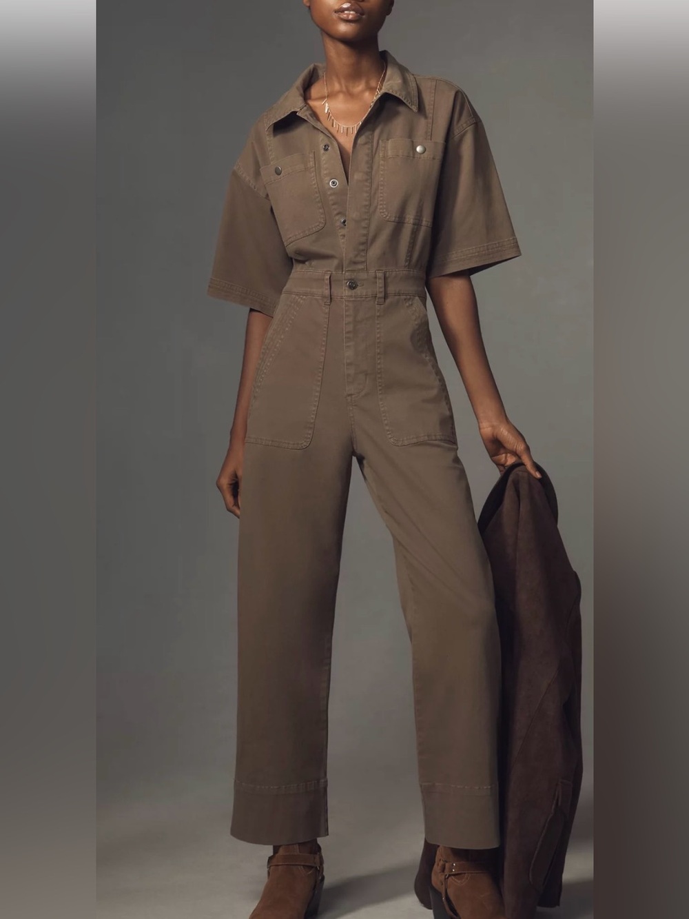 Bernice Short-Sleeve Jumpsuit in Olive - Picture 2 of 3